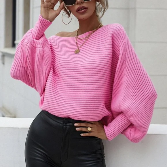 Cozy Batwing Oversized Sweater Ribbed Top - Picture 4 of 14